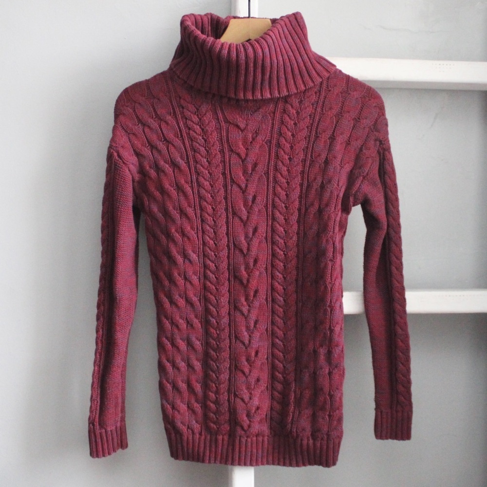 Gap Women's Burgundy Purple Cotton Cable Knit Turtleneck Sweater Size Small